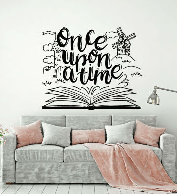 Wall Decal Once Upon A Time Tale Book Library Kids Reading Room Interior Decoration Door Window Vinyl Sticker Art Wallpaper Q451