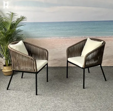 Modern Beach Rope Weave Armchair for Indoor/Outdoor Use