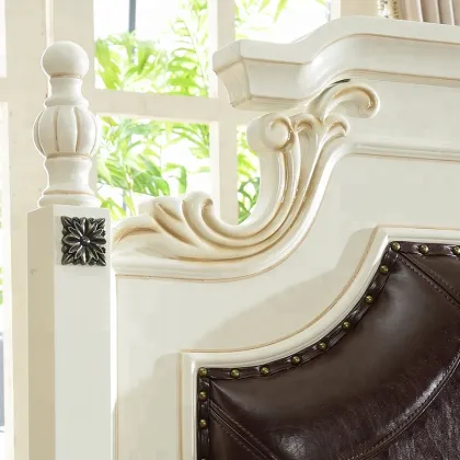 American Style Brown Leather Headboard MDF Wooden Double Bed