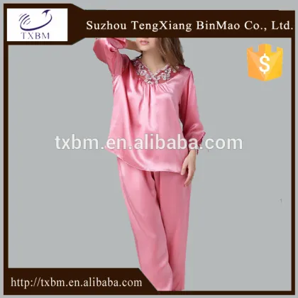 100%mulberry silk pajamas for lady, fashion lace embroidery silk nightgown, soft and smooth silk sleepwear