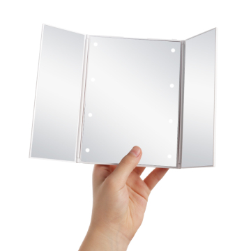 Private Label Plastic Travel Mini Pocket Desktop Cosmetic Tool Trifold with LED Mirror