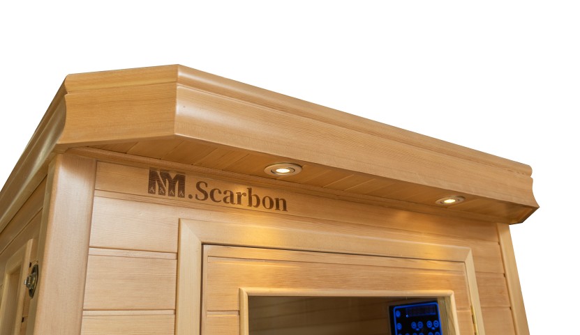Wood infrared sauna without handrails