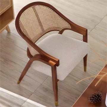 Wooden Home Furniture: Rattan Wicker Back with Soft Cushion - Kitchen Dining Chair