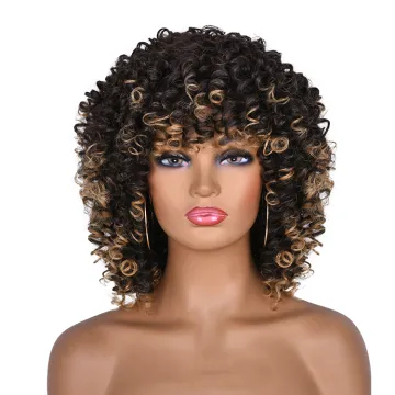 Supplier Afro Curly Wigs omber brown color  Heat Resistant Fiber for black women synthetic wig kinky curly short wigs