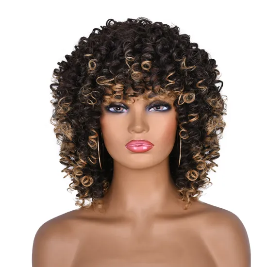 Supplier Afro Curly Wigs omber brown color  Heat Resistant Fiber for black women synthetic wig kinky curly short wigs