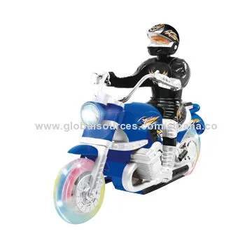 Friction Power Halley Motorcycle Toy, Transparent Wheel with Man, Light and IC