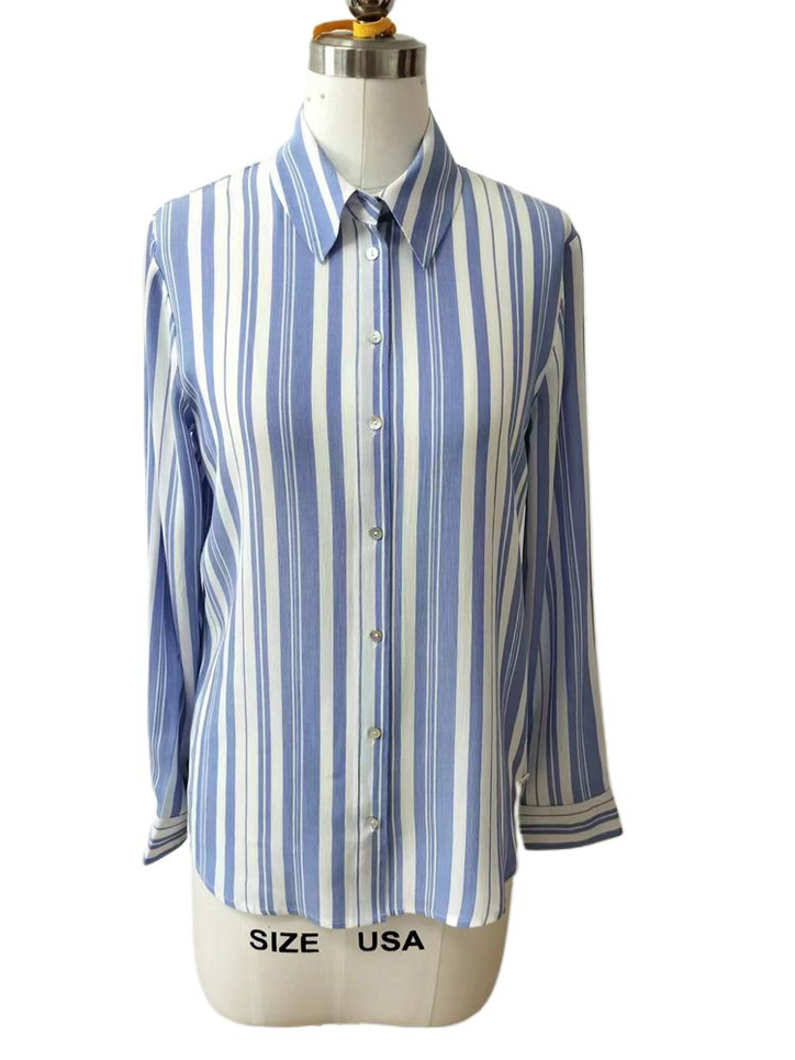 Womens Blue and White Striped long sleeve shirt