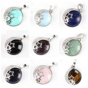 Natural Gemstone Crescent Moon Silver Stars Pendant