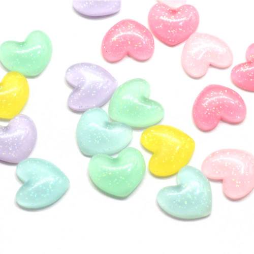 Popular Beautiful Gilttering Shine Flat Back Colorful Heart Cute Jelly Style Resin Bead Stickers for DIY
