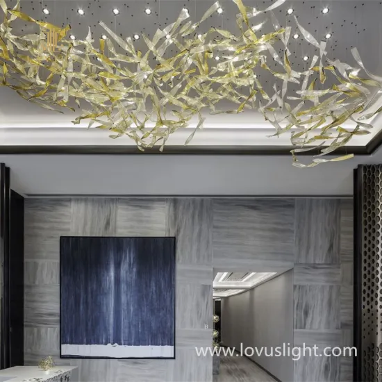 Yellow and white ribbon-shaped chandelier Creative characteristic hotel lobby chandelier 2022 popular reception room chandelier