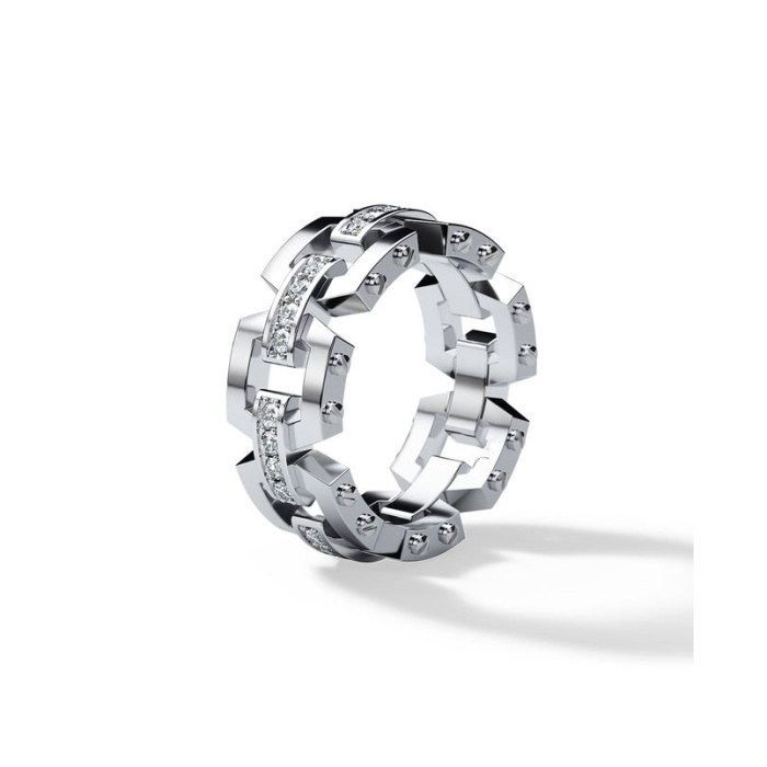 White Gold Lab Diamond Link Chain Ring