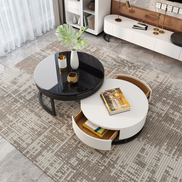 Stainless Steel Top Glass Round Coffee Table Set with Belt Storage for Modern Luxury Living Room