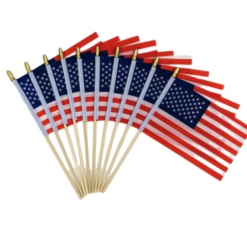 Custom Design July 4th Handheld American Flags in Wooden or Plastic Sticks for Party Shaking