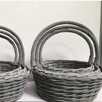 natural handmade gray wicker gift basket with handle