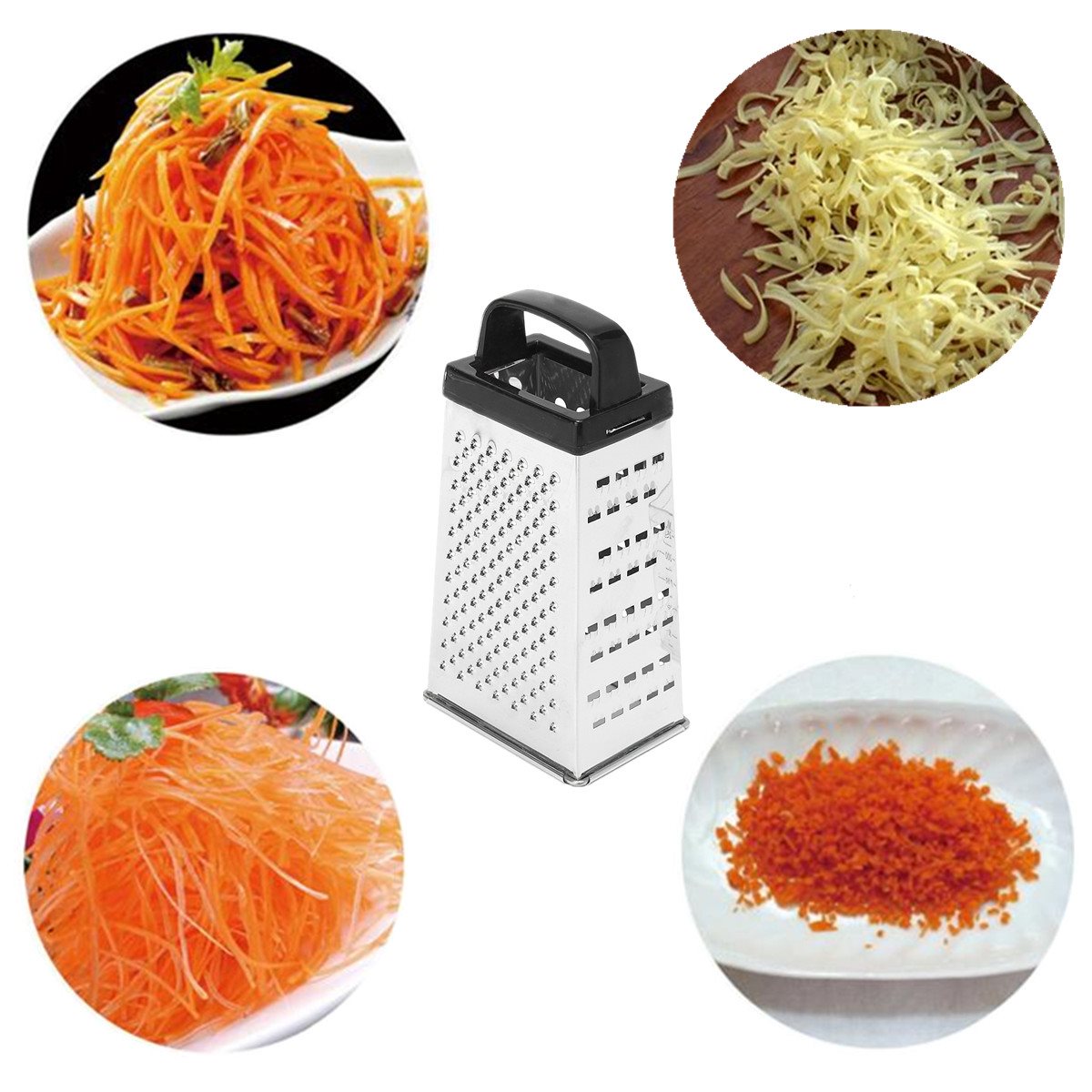 Kitchen Stainless Steel 4 Sided Blades Cheese Vegetables Grater Carrot Cucumber Slicer Cutter Box Container Black/White Random