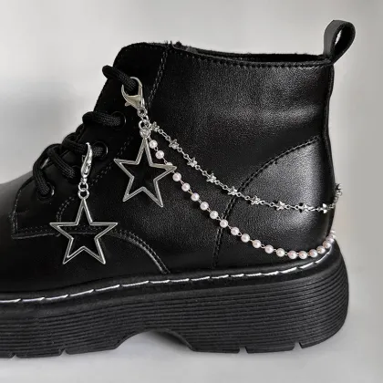 Hollow Star Love Pendant Pearl Double Layer Bling Rhinestone Shoe Chain Charms