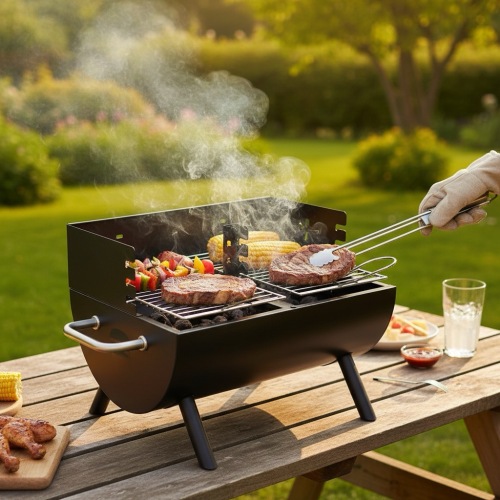 Meja Penjimatan Masa yang Cekap Dual Grill Mini Arang BBQ