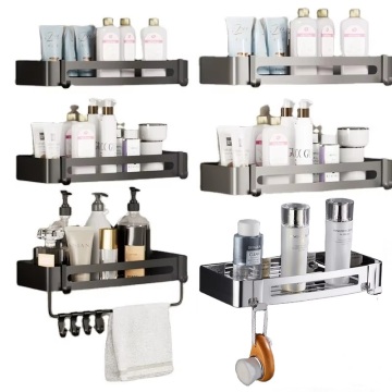 No Drilling Aluminum Bathroom Storage Organizer - Wall Mounted Shelf