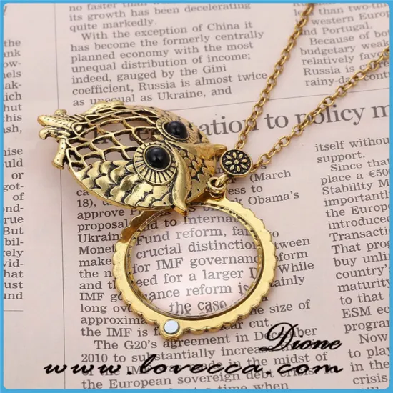 Fashion jewelry bronze glass pendant necklace magnifying glass pendant
