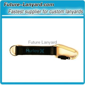 Carabiner hook polyester short  lanyard with slipt ring