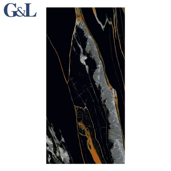 Foshan Black Natural Stone Look Polished Porcelain Tiles 75x150