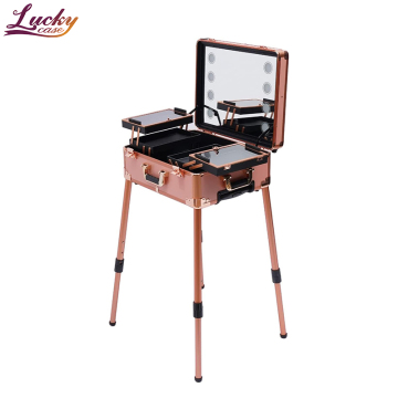 Kes troli solek kecantikan profesional dengan roda cahaya dan rolling LED