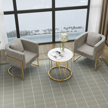 Modern Round White Metal Side Table with Golden Base and Marble Top