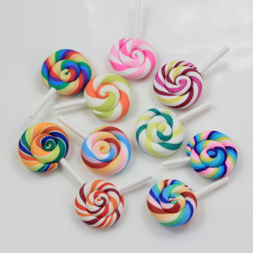 High Quality Beauty 10 Colors Kawaii Spiral Lollipop Candy Polymer Clay Cabochons Flatback For DIY Phone Decoration