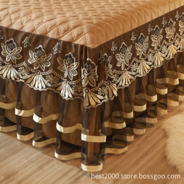 Wholesale Crystal Velvet Lace Bed Skirt and Thickened Cotton Bed Cover Mattress Protection