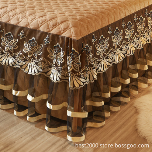 Wholesale Crystal Velvet Lace Bed Skirt and Thickened Cotton Bed Cover Mattress Protection