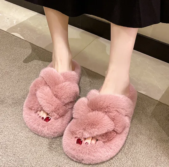 Fuzzy Faux Fur Women's Slippers, Spa Fluffy Open Toe House Shoes in Mint with Flip Flop Sandals