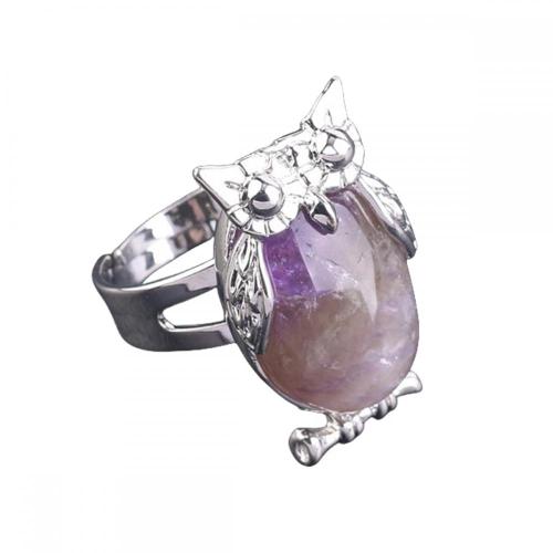 Gemstone Owl Adjustable Ring Natural Stone Quartz Charm Crab Rings for Women Men