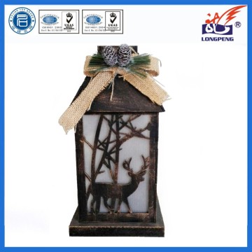 Antique Christmas Wooden LED Candle Lanterns with White Wood Base