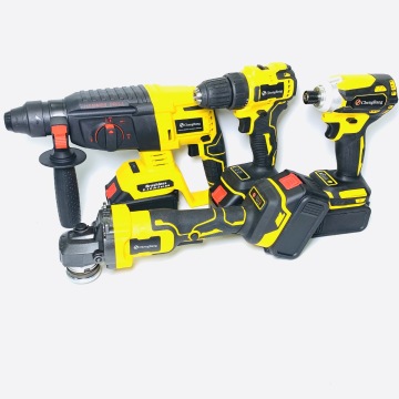 Kit Alat Kuasa 4 -Piece Profesional: termasuk pengisar sudut, tukul elektrik, pemutar skru, dan gerudi tanpa wayar dengan bateri litium - MT125A dalam kuning