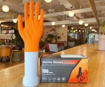 Fast Delivery Industrial Orange Nitrile Gloves 8 Mil Thick Black Nitrile Gloves