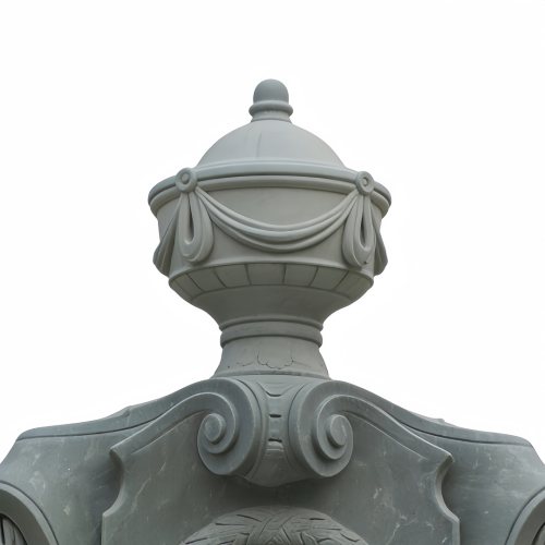 Ornate Stone Fountain with Heraldic Emblems Figural Design