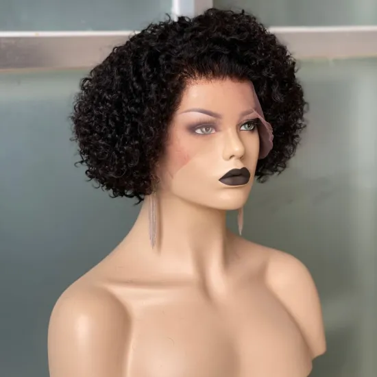 Joywigs 8-inch Brazilian Kinky Curl Lace Front Wig with 180% Density in Natural Color