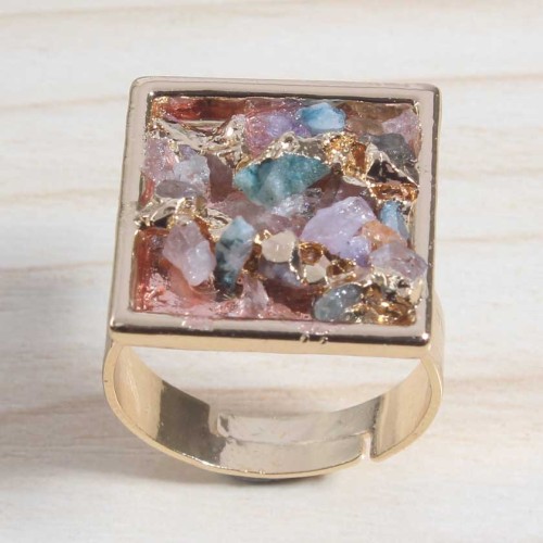 18k Gold Color Natural Square Drusy Crystal Rings