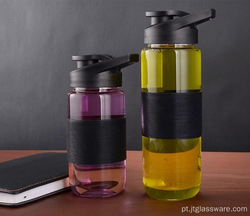 Design de garrafa de água de vidro personalizado com tampa preta