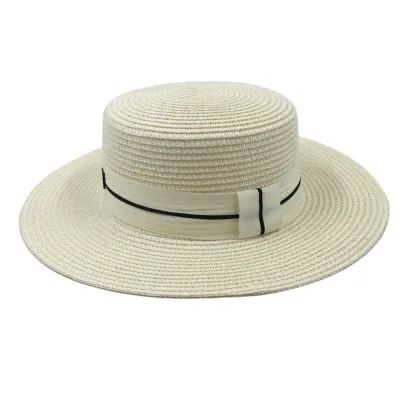 Factory Wholesale Beige and White Paper Braid Straw Hats - Panama Boater Sombreros de Paja
