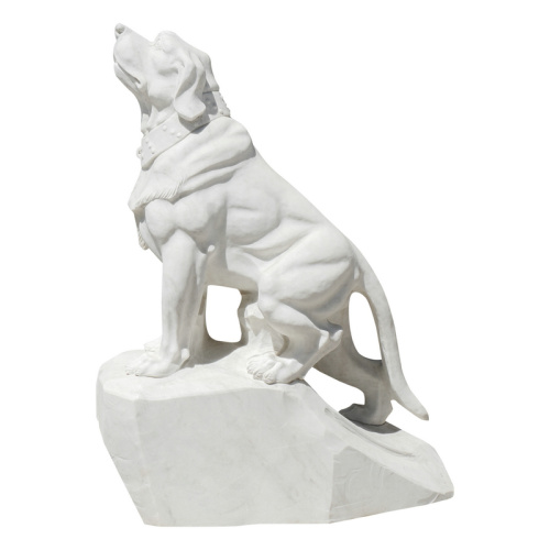 エレガントな座っている犬の彫刻手作りの白い大理石