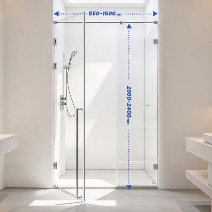 Porte de douche à charnière sans cadre en acier inoxydable 304
