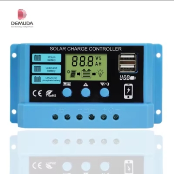 DEMUDA Solar Panel Pump Regulador Solar PWM Charge Controller 12v/24V 10A/20A/30A with 2 USB Ports for PV System