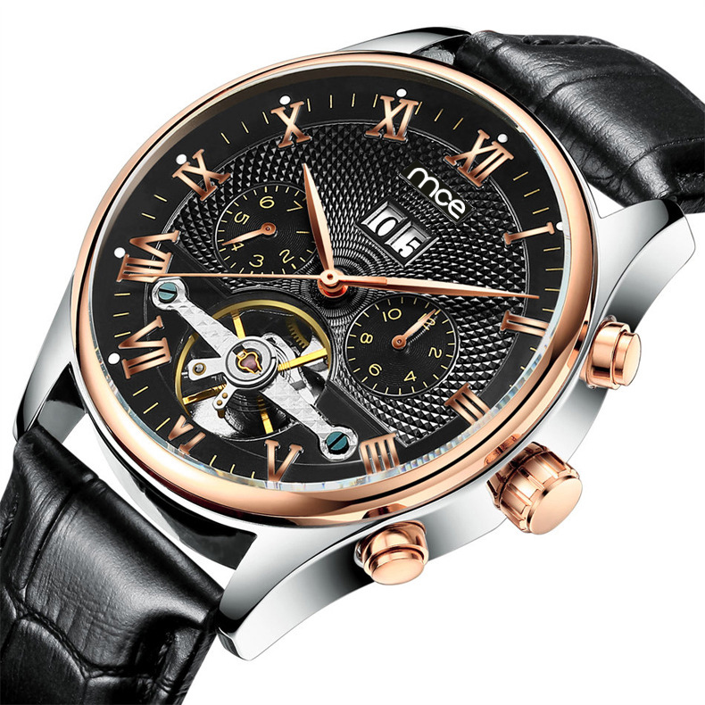 Western Style Waterproof Leather Men Wrist Watch 