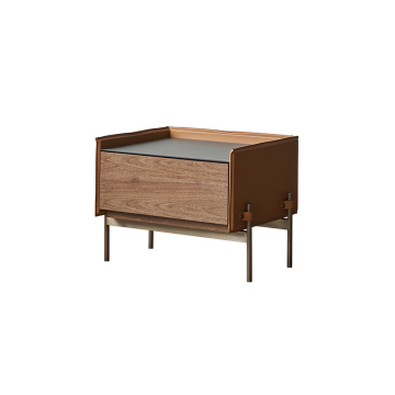 EKAR Modern Wood Veneer Metal Hardware Bedside Table