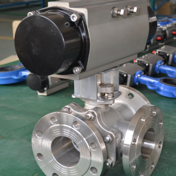 high quality SS316 flange connection 3 ways pneumatic ball valve