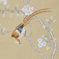 Flower and bird Orange-yellow hand-painted wallpaper