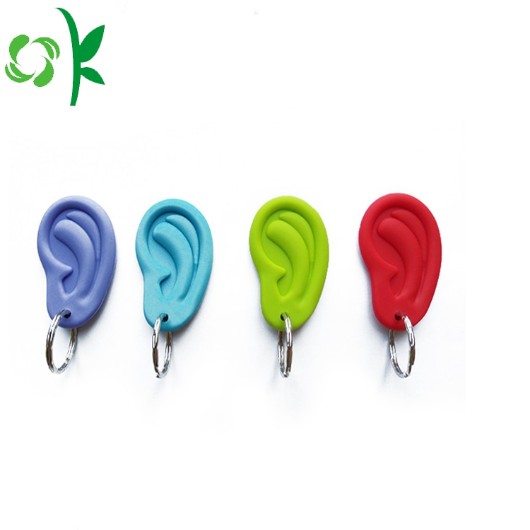 Debossed Unique Design Ear shape Silicone Keyrings