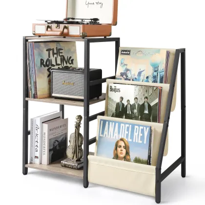Retro Carbon Steel Standing Vinyl Record Holder with Storage