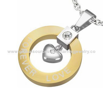 Forever Lover Pendant, Titanium Heart-shaped Style with Stones, Gold with Silver Fashion Samples